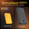 Ambrane 20000 mAh Mini Power Bank with 22.5W Fast Charging, Pocket Size, Triple Output, Type C PD (Input & Output), Li-Polymer, Made in India + Type C Cable (Powerlit XL Lite, Yellow) - AMBRANE(PB)20000POWERLITXLLITE की तस्वीर