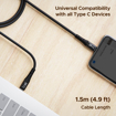 Picture of boAt Type-C C300 Tangle-Free, Sturdy Cable w/ 60W/3A PD Fast Charging, Compatible w/Xiaomi, Oneplus, Samsung, Vivo & Oppo, 480 Mbps Data Transmission Speed, Nylon Braided Skin & 1.5m Length(Black) - BOAT DATACABLE TYPECC300