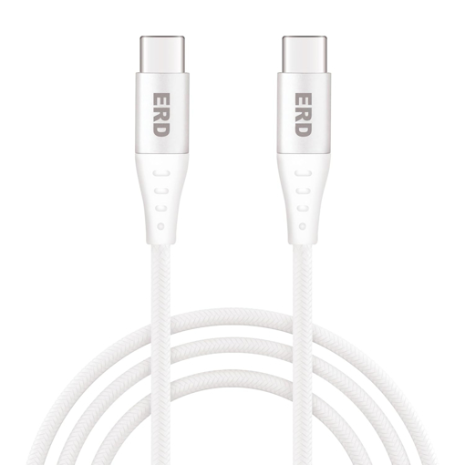 Picture of ERD UC-117 USB Type-C to C Braided Data Cable, 65W Super Fast PD Charging, High-Speed Data Transfer, Durable 1m Long, Compatible with USB-C TO C Devices, Laptops, and More, White - ERD(DC)65WUC117CTOCBRAIDED