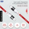 Picture of ERD UC-121 USB Type C to C Metal Data Cable, 65W Super Fast PD Charging, High-Speed Data Transfer, Durable, High Strength with 5mm OD cable, 1m Long, Compatible with USB-C Devices, Laptops, White Red - ERD(DC)65WUC121-CTOCMETAL