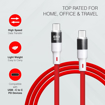 Picture of ERD UC-121 USB Type C to C Metal Data Cable, 65W Super Fast PD Charging, High-Speed Data Transfer, Durable, High Strength with 5mm OD cable, 1m Long, Compatible with USB-C Devices, Laptops, White Red - ERD(DC)65WUC121-CTOCMETAL