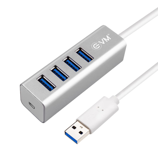 Picture of EVM 4 in 1 Multiport Type C USB 3.0 HUB + DC Power for PC, Laptops, Tablets & Mobiles - 4 Port USB 3.0 with Data Transmission Speed up to 5Gbps - Silver Grey - 1 Year Warranty (EVM U3.0DC) - EVM(DC)4IN160WM4
