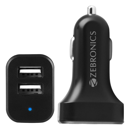 Zebronics Cc38 Car Charger with 38 Watts Rapid Charge, Dual Output Ports (USB + Type C Pd), Compact Design, Built in Protections, Led Indicator, Type C to Type C Cable Included for Smartphones, Black - ZEBRONICS(CC)CC38TYPEC की तस्वीर