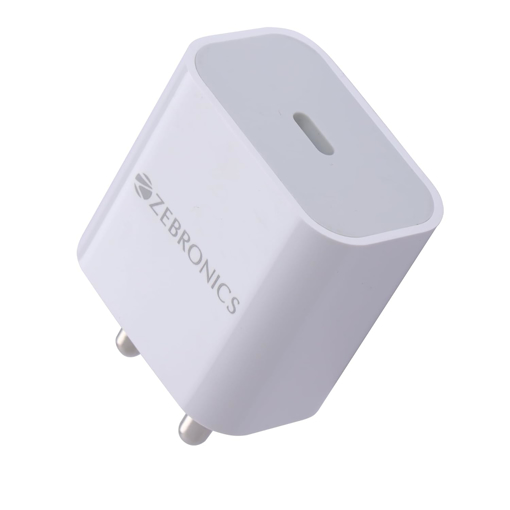 Picture of Zebronics MA104B Type C Charger, 20W max, for iPhone | Android Smartphones | Tablets, PD 3.0 Adapter, Rapid Charge, Wide Voltage Support, Built in protections, Compact Design - ZEBRONICS(CH)MA104BADAPTER