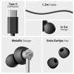 Picture of ZEBRONICS Buds 50C in-Ear Type-C Earphone with in-line Mic, Metallic Design, Volume Control, 1.2m Cable, 14mm Driver - ZEBRONICS(HS)BUDS50C