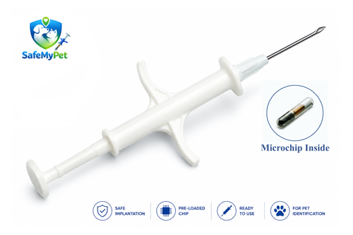 SafeMyPet ISO pet microchip injector with pre-loaded RFID tracking chip for Pet identification